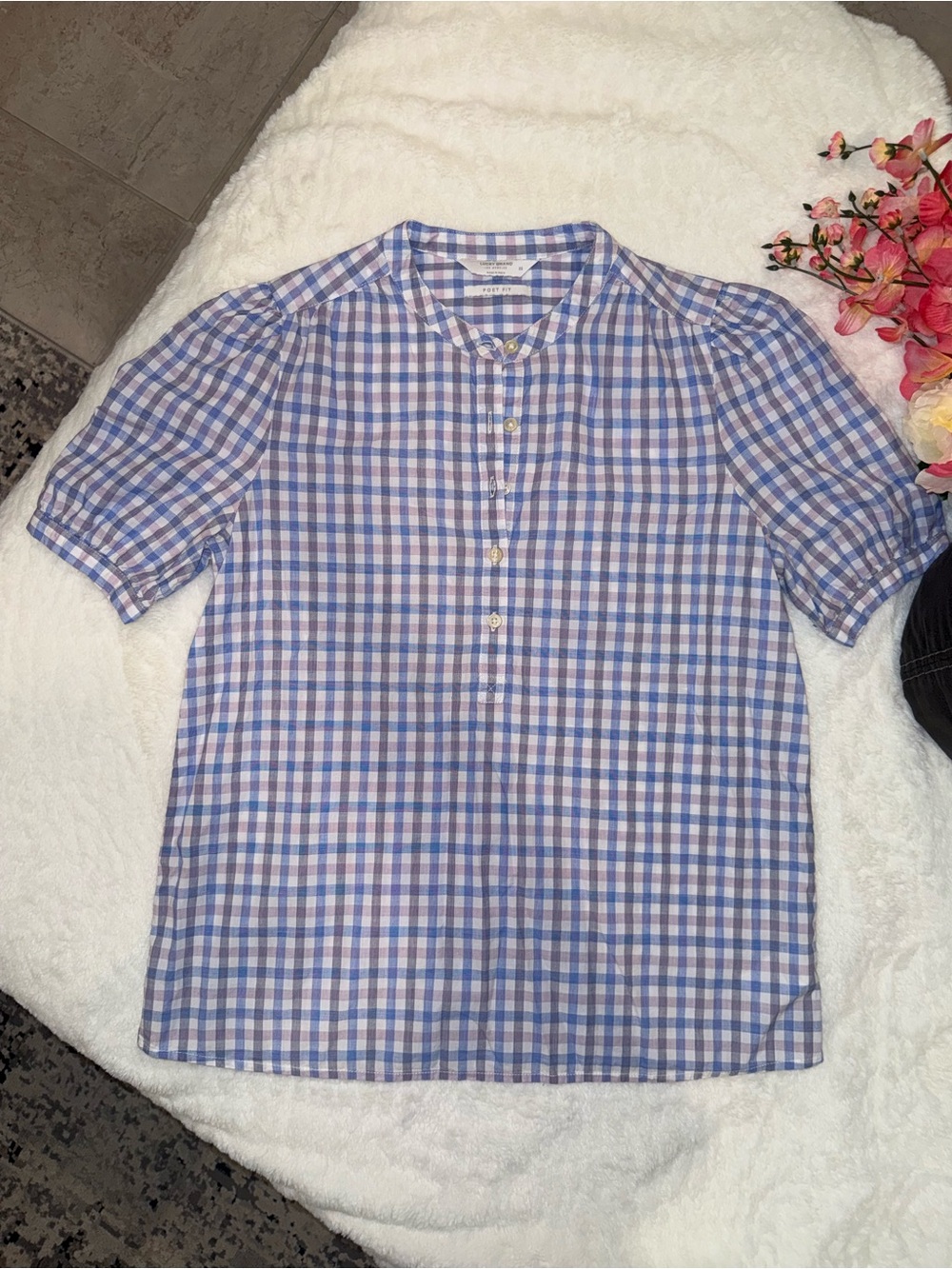 2 x 20$ Lucky Brand Blue and White Gingham Short Sleeve Button-Front Top Size XS